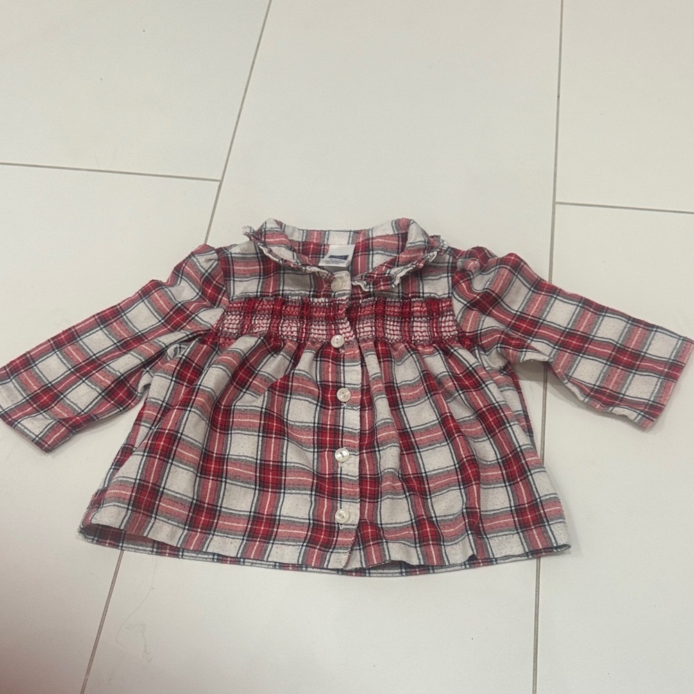 Janie and jack Plaid Red and White Kids Shirt 6/12m smocked